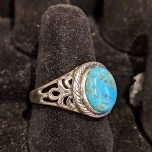Arizona Mohave Turquoise 925 Silver Ring, size 8.5